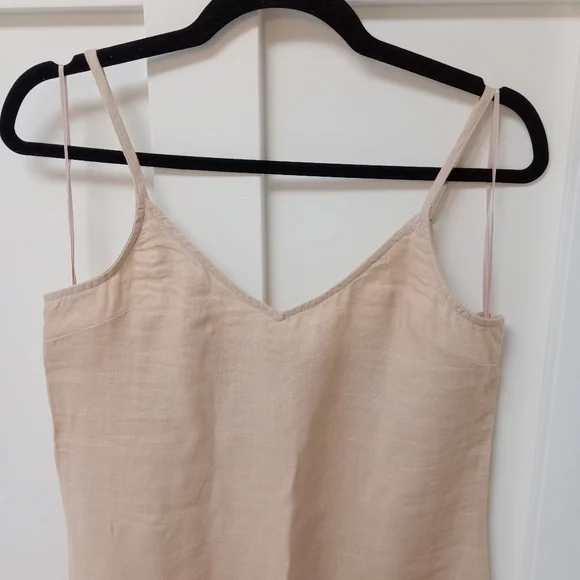 RACHEL ZOE Oxford Tan Linen Strappy Side Slit Midi Dress - Picture 6 of 12